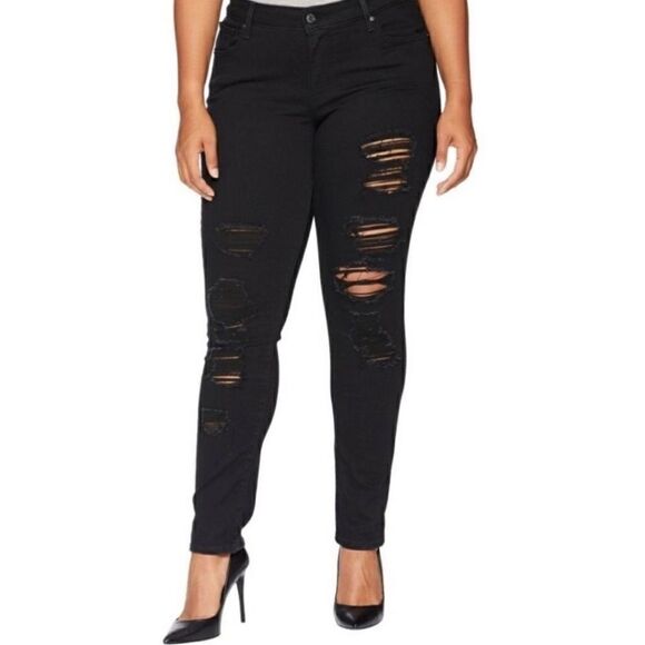 Levi’s 711 Distressed Skinny Jeans Black Denim Mid Rise 26W Plus Size NWT - Picture 1 of 8